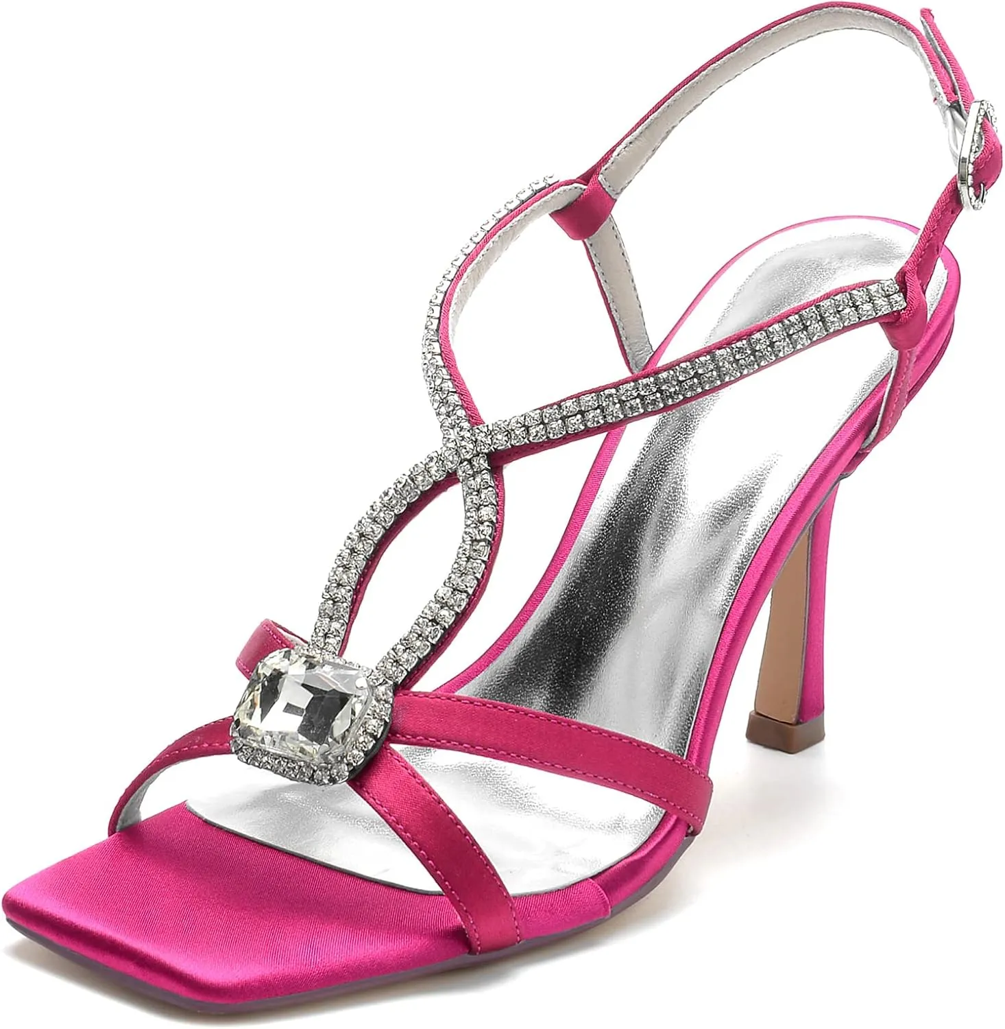Women Satin Open Toe Stiletto Sandals Crystal Satin Wedding Shoes for Bride Slingback Party Prom Dressy High Heels Shoes 9.5Cm