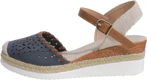 Women Wedge Sandals Close Toe Orthopedic Cork Sandal with Arch Support Elastic Ankle Strap Summer Slides Slip On Walking Shoes