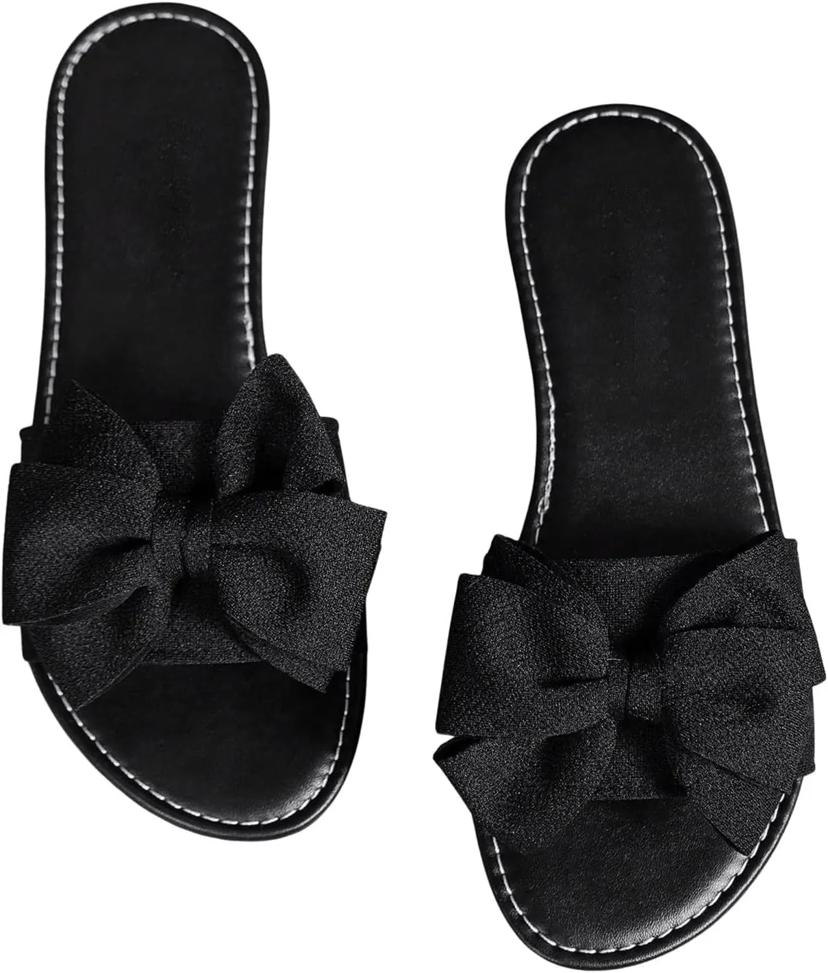 Women's Bow Flat Sandals Dressy Slide Sandals Open Toe Summer Beach Flat Shoes Slippers Slip on Slide