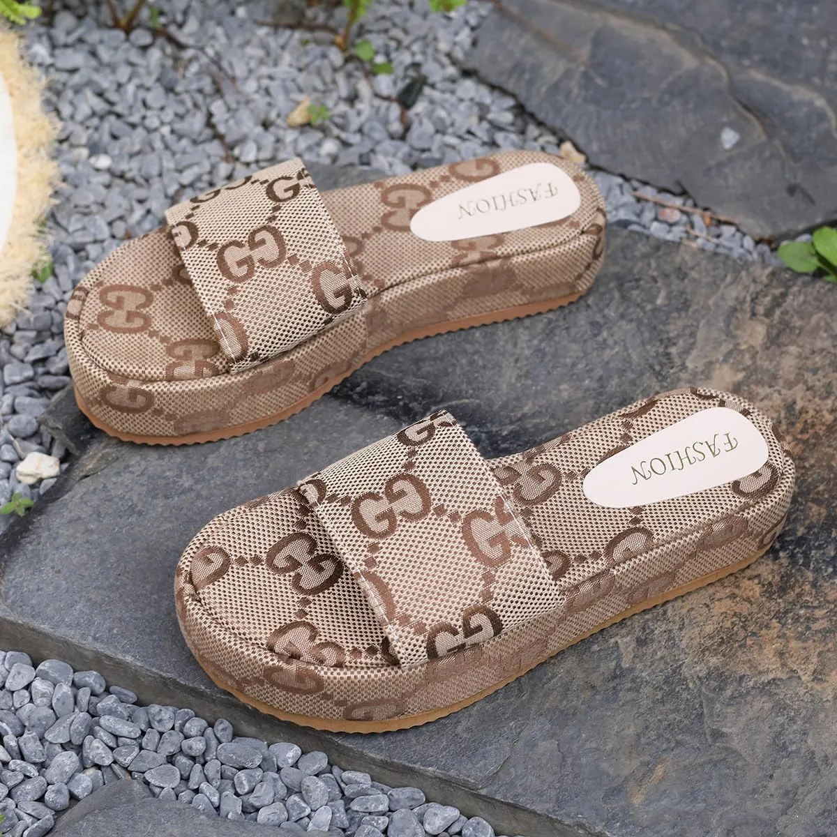 Women's Canvas Platform Slides Sandals Vintage Thread Edge Open Toe Slip On Comfortable Open Toe Summer Beach Sandals