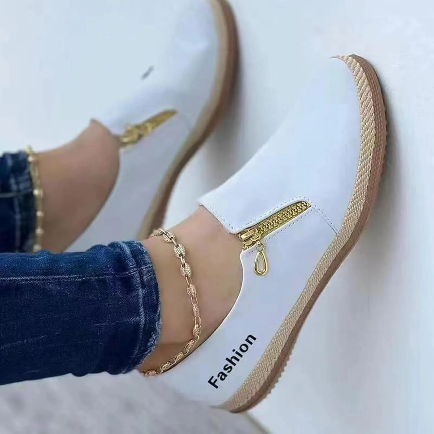 Womens Canvas Shoes Summer Fashion Casual Round Toe Closed Toe Zipper Platform Sole Hemp Rope Shoes Solid Color Lightweight Comfy Walking Shoes Loafers