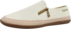 Womens Canvas Shoes Summer Fashion Casual Round Toe Closed Toe Zipper Platform Sole Hemp Rope Shoes Solid Color Lightweight Comfy Walking Shoes Loafers