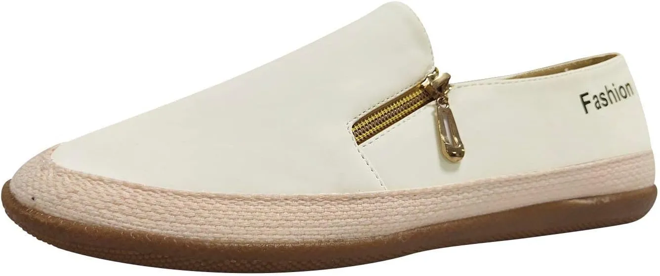Womens Canvas Shoes Summer Fashion Casual Round Toe Closed Toe Zipper Platform Sole Hemp Rope Shoes Solid Color Lightweight Comfy Walking Shoes Loafers
