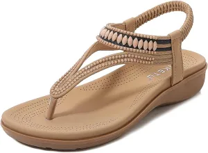 Women's Casual Outdoor Elastic Strap Sandals Non-Slip Wedge Heel Sandals Flats Flip Flops Arch Support Slides for Summers Dress Beach