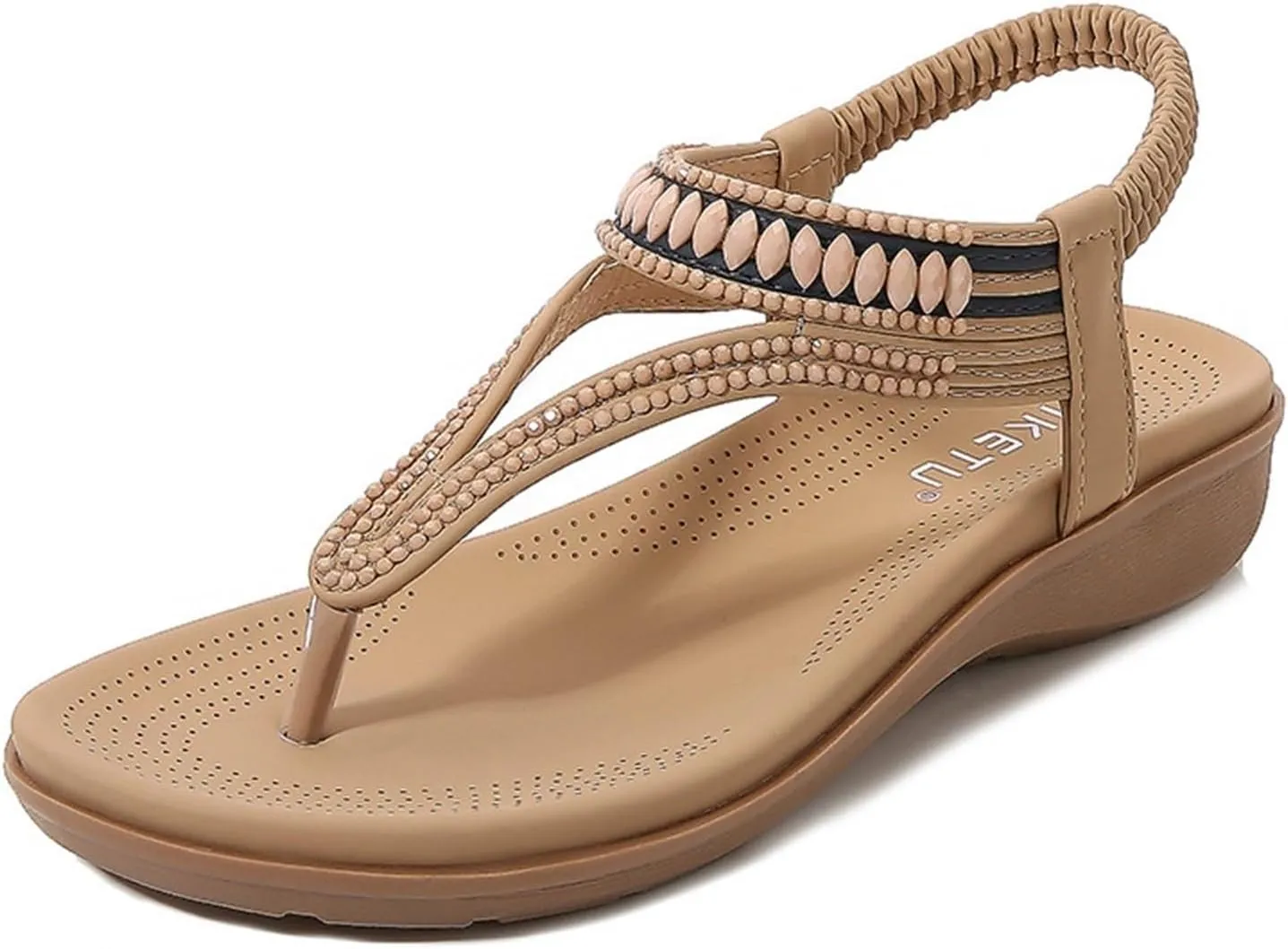 Women's Casual Outdoor Elastic Strap Sandals Non-Slip Wedge Heel Sandals Flats Flip Flops Arch Support Slides for Summers Dress Beach