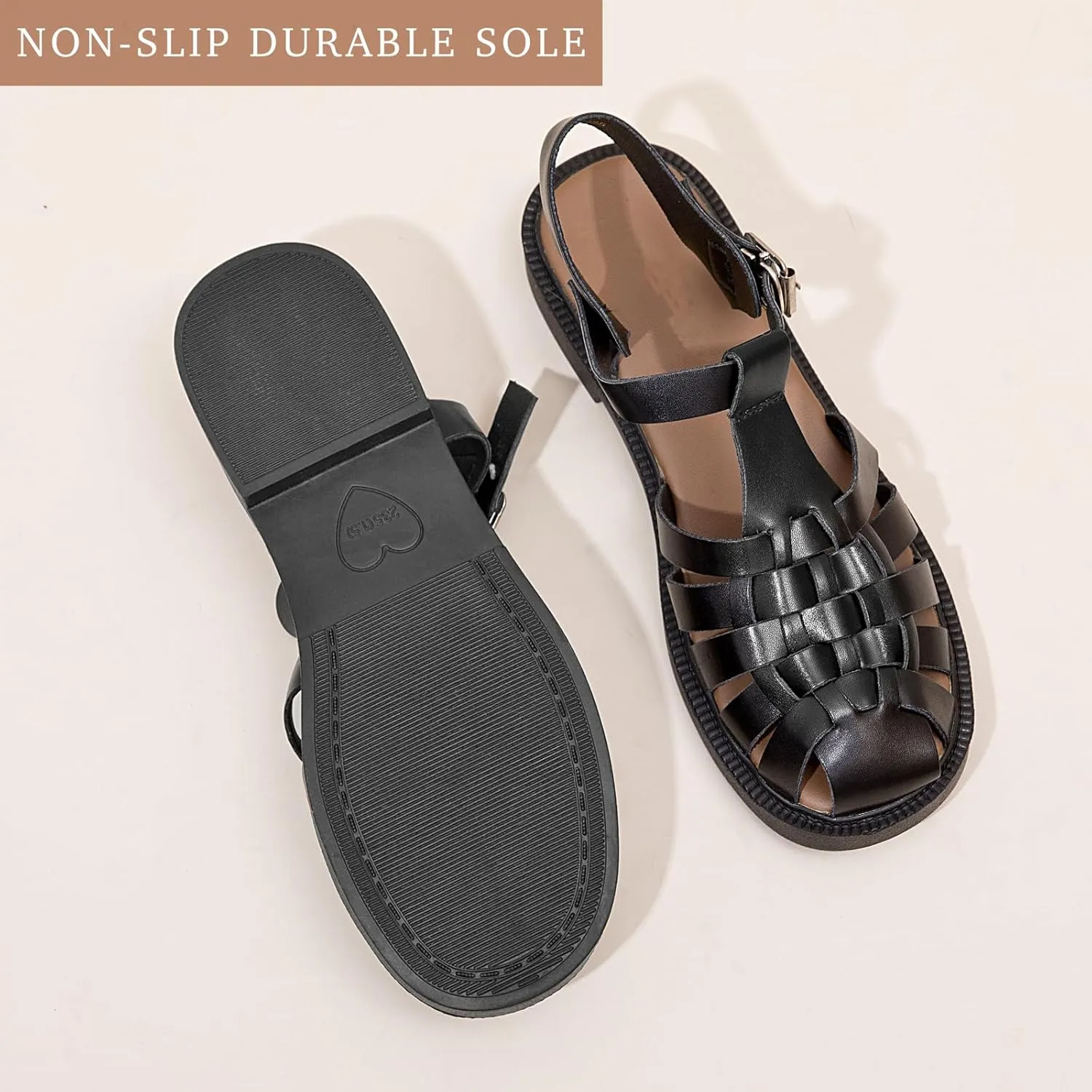 Women's Closed Toe Flat Fisherman Sandals Comfortable Summer Retro Leather Roman Sandals