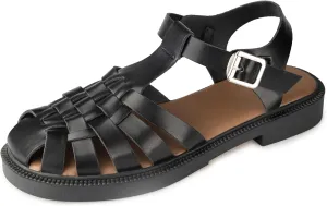 Women's Closed Toe Flat Fisherman Sandals Comfortable Summer Retro Leather Roman Sandals