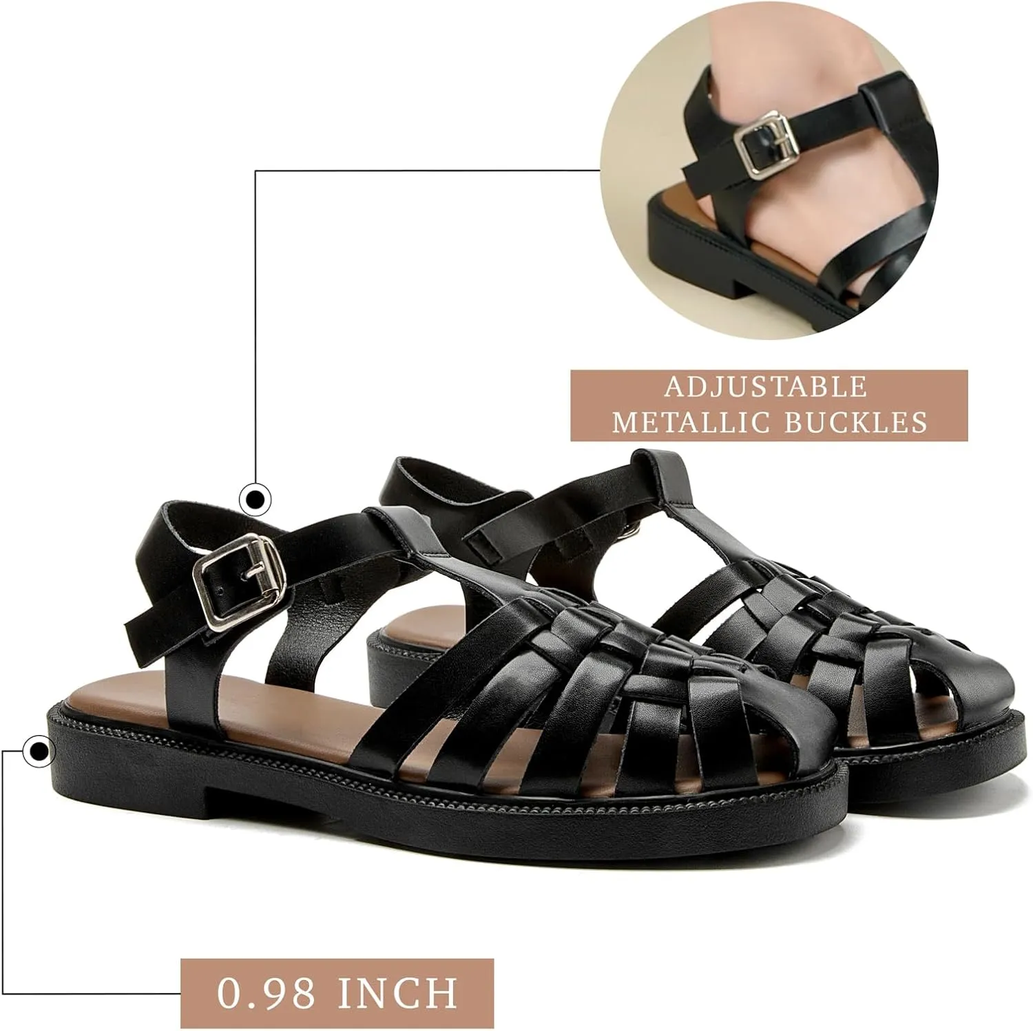 Women's Closed Toe Flat Fisherman Sandals Comfortable Summer Retro Leather Roman Sandals
