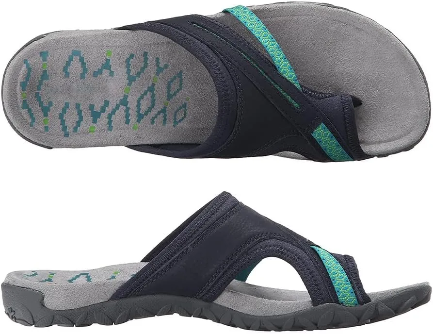 Women's Comfy Orthopedic Platform Sandals - Arch Support, Toe Ring (Grey, 9-9.5 Wide)