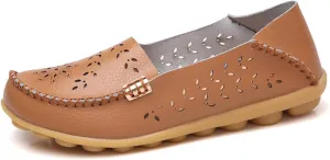 Women's Cowhide Leather Shoes Loafers Flats Sandals Slip-On Cutout Orthopedic Breathable Comfortable Hollow Soft Summer Casual Leather, Loafer Fashion Slip On Walking Round Toe Nurse Driving Shoes
