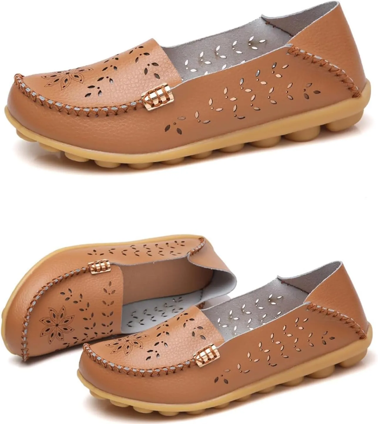 Women's Cowhide Leather Shoes Loafers Flats Sandals Slip-On Cutout Orthopedic Breathable Comfortable Hollow Soft Summer Casual Leather, Loafer Fashion Slip On Walking Round Toe Nurse Driving Shoes
