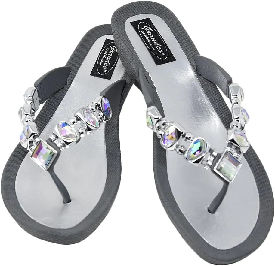 Women's Deluxe Jeweled Waterproof Molded Sole Summer Thong Sandals