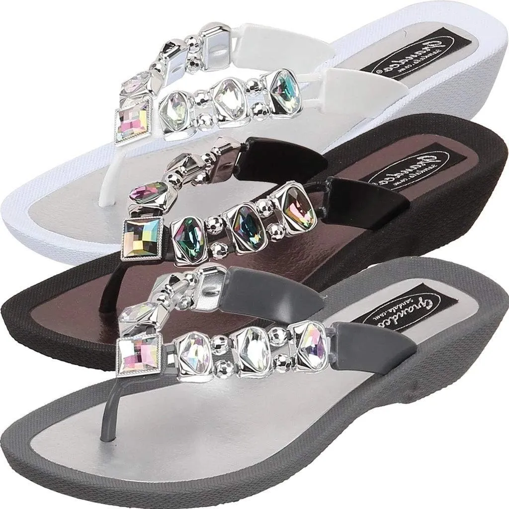 Women's Deluxe Jeweled Waterproof Molded Sole Summer Thong Sandals