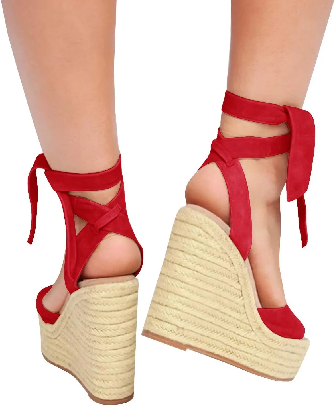 Womens Espadrilles Wedges Sandals Heels Open Toe Tie Lace Up Platform Ankle Strap Summer Dress Shoes