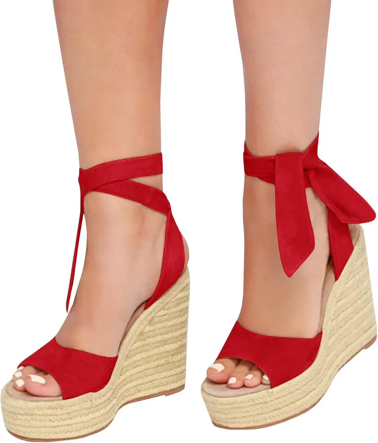 Womens Espadrilles Wedges Sandals Heels Open Toe Tie Lace Up Platform Ankle Strap Summer Dress Shoes