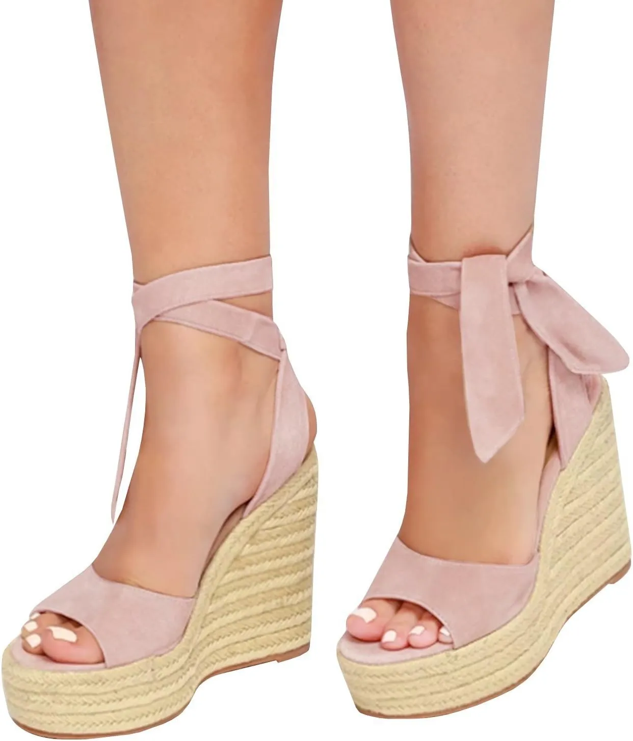 Womens Espadrilles Wedges Sandals Heels Open Toe Tie Lace Up Platform Ankle Strap Summer Dress Shoes