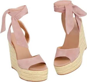 Womens Espadrilles Wedges Sandals Heels Open Toe Tie Lace Up Platform Ankle Strap Summer Dress Shoes