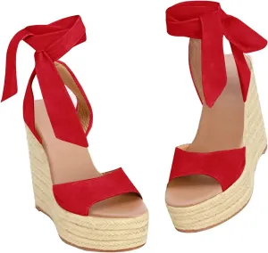 Womens Espadrilles Wedges Sandals Heels Open Toe Tie Lace Up Platform Ankle Strap Summer Dress Shoes