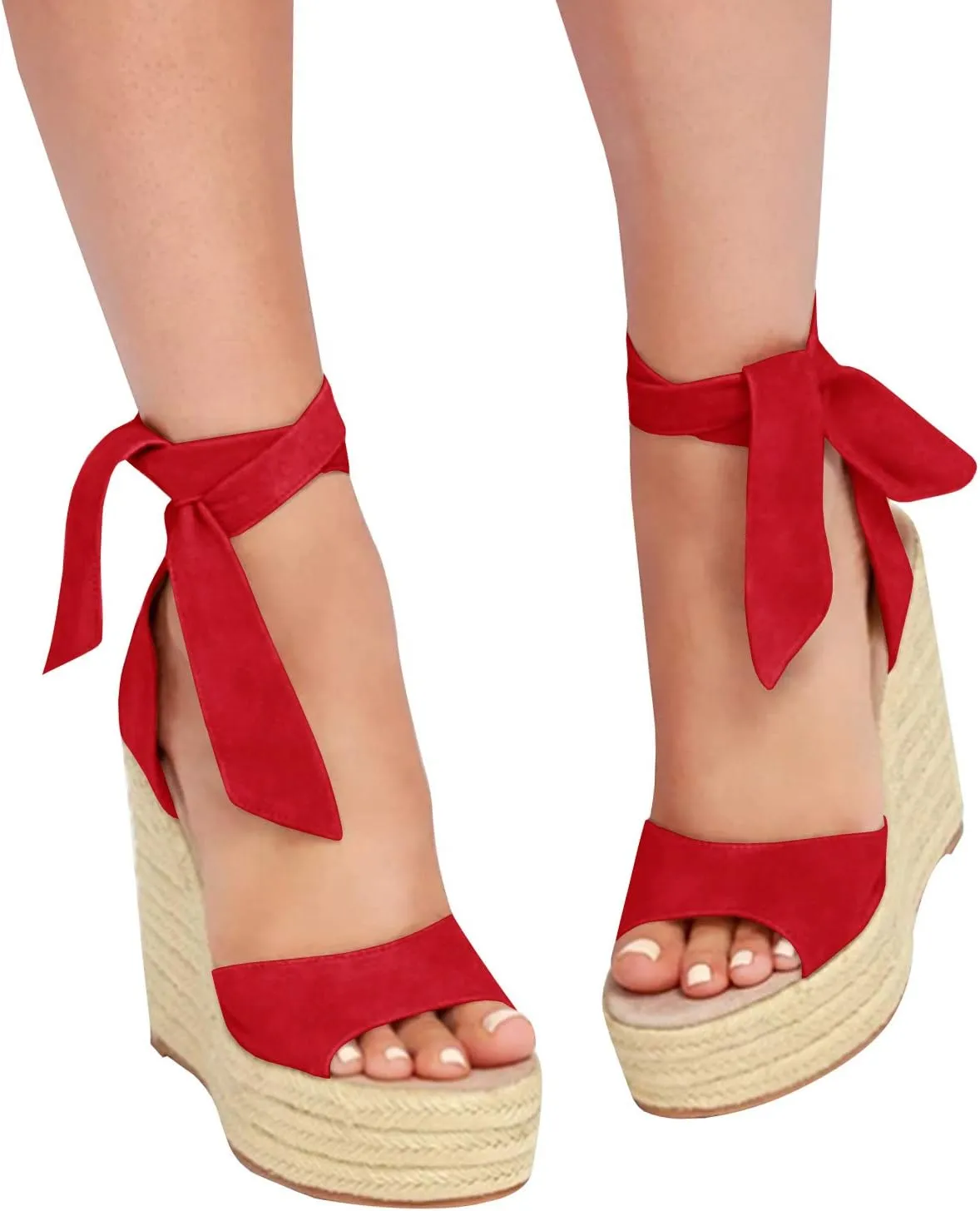 Womens Espadrilles Wedges Sandals Heels Open Toe Tie Lace Up Platform Ankle Strap Summer Dress Shoes
