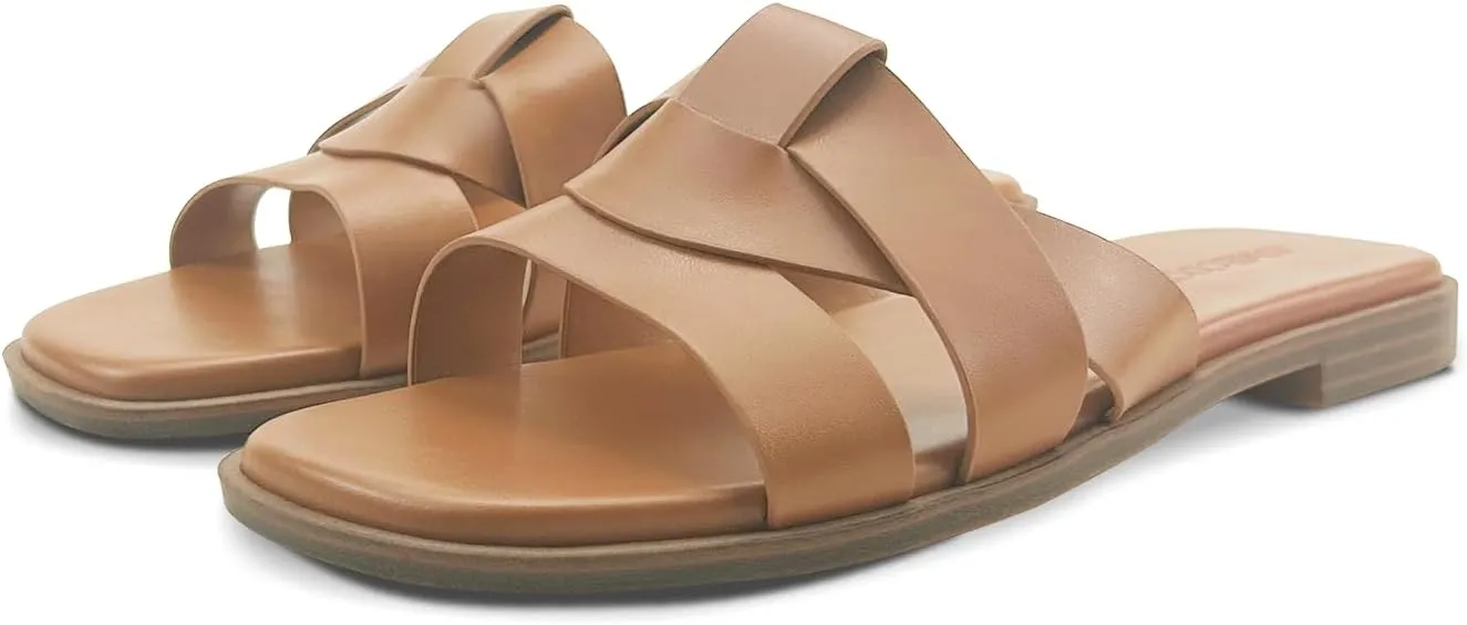 Women's Flat Sandals Comfortable Slip On Leather Slide Sandals, Flat Women's Sandals Slide Sandals Fashion Flat Sandals for Women Summer