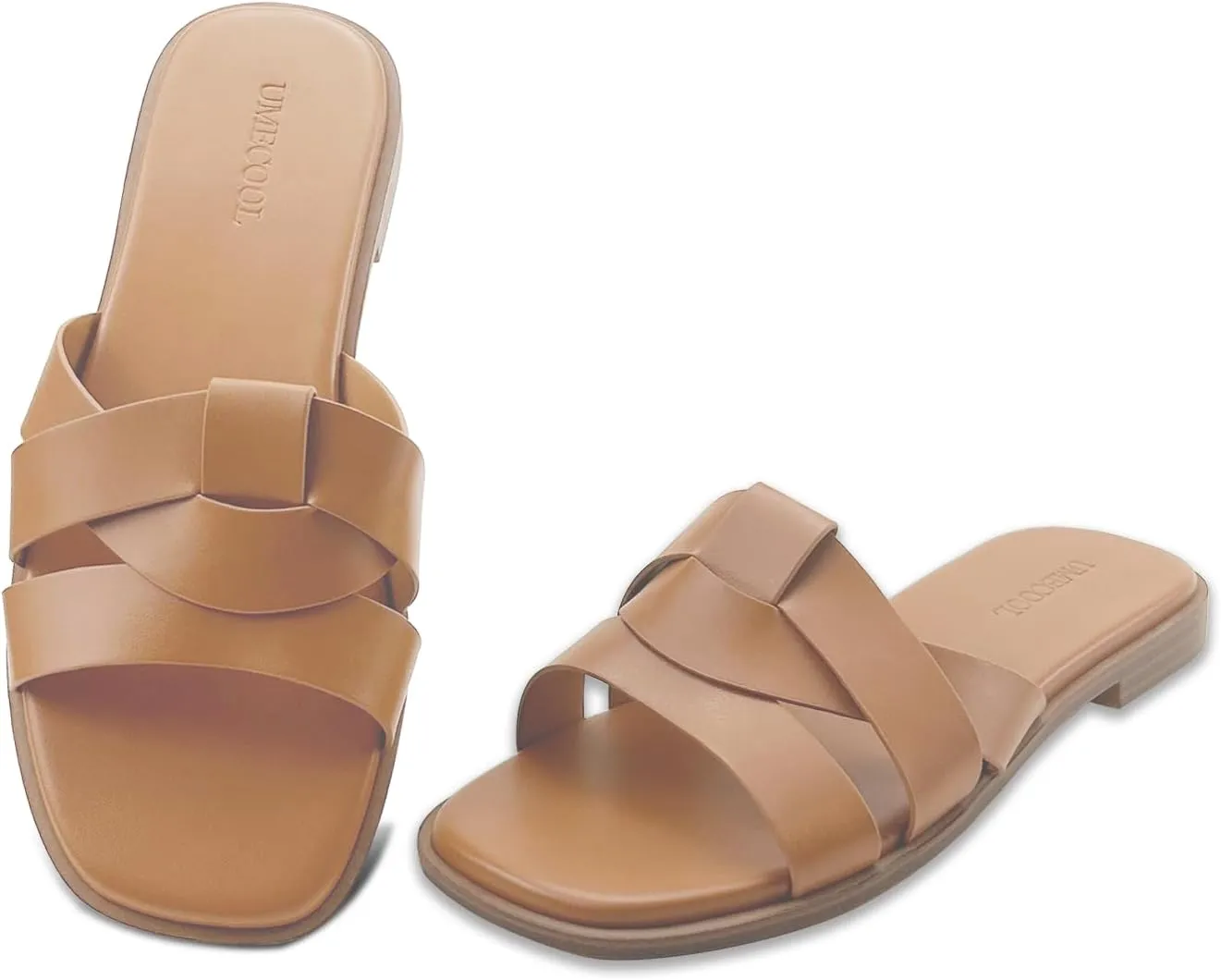 Women's Flat Sandals Comfortable Slip On Leather Slide Sandals, Flat Women's Sandals Slide Sandals Fashion Flat Sandals for Women Summer