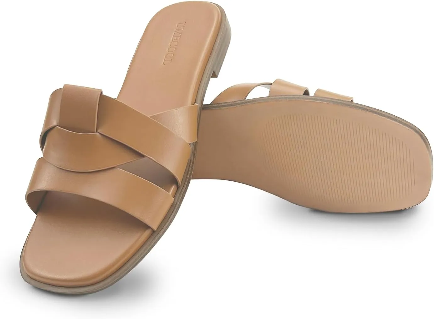 Women's Flat Sandals Comfortable Slip On Leather Slide Sandals, Flat Women's Sandals Slide Sandals Fashion Flat Sandals for Women Summer