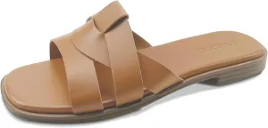 Women's Flat Sandals Comfortable Slip On Leather Slide Sandals, Flat Women's Sandals Slide Sandals Fashion Flat Sandals for Women Summer