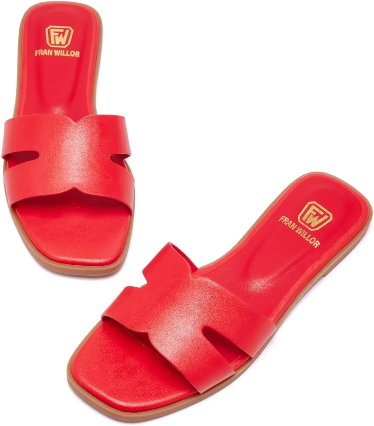Women's Flat Sandals Dressy Comfortable Slide Sandals Fashion Square Open Toe Slip On Beach Sandals for Summer