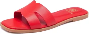Women's Flat Sandals Dressy Comfortable Slide Sandals Fashion Square Open Toe Slip On Beach Sandals for Summer