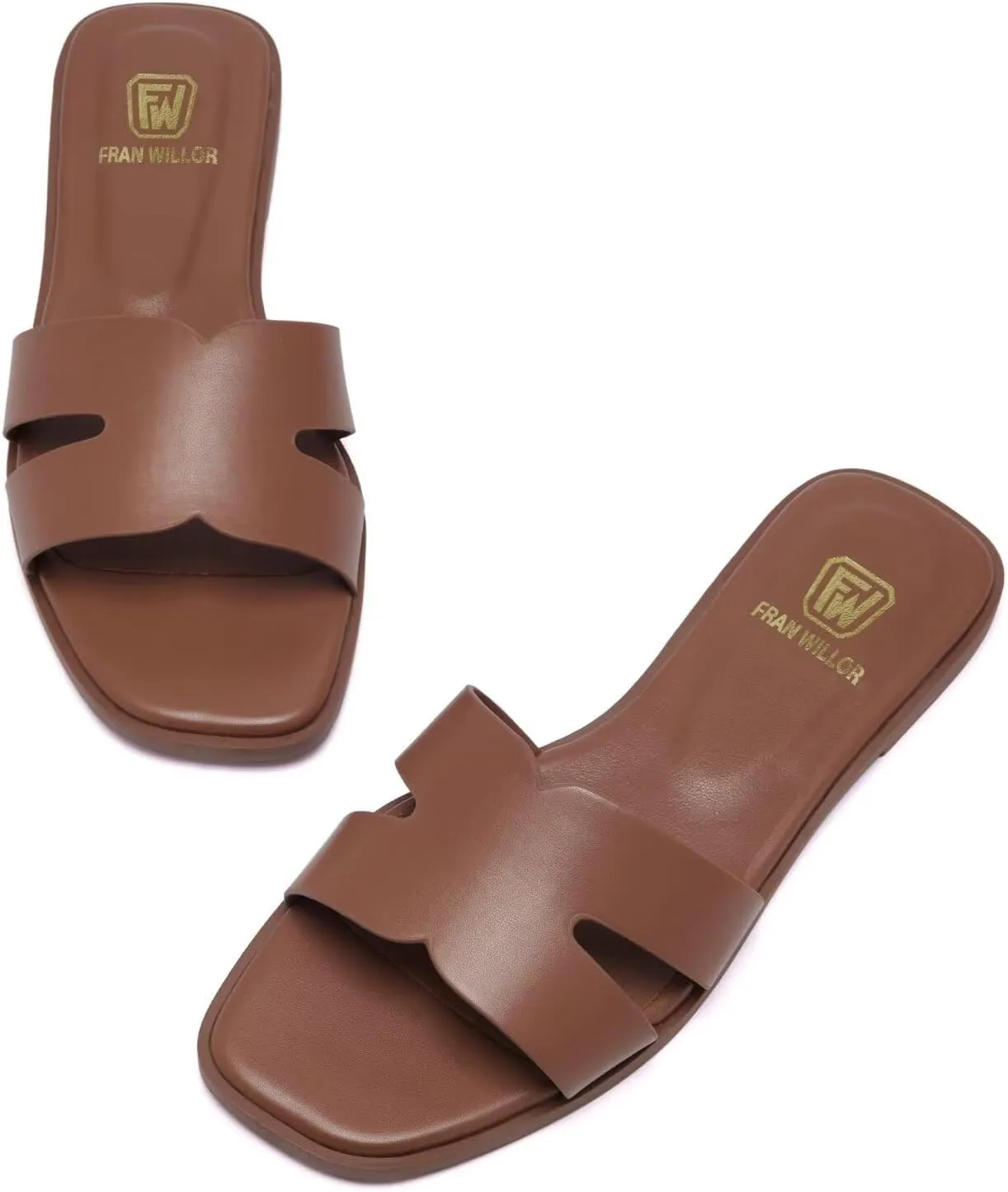 Women's Flat Sandals Dressy Comfortable Slide Sandals Fashion Square Open Toe Slip On Beach Sandals for Summer