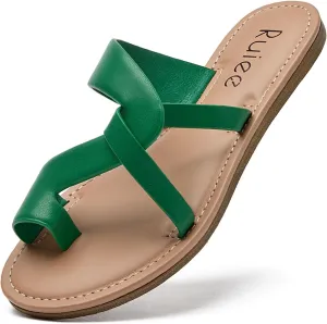 Women's Flat Slides Sandals, Summer Flip Flops Comfort Round Open Toe Slip On Strap Thong Beach Shoes for Women.