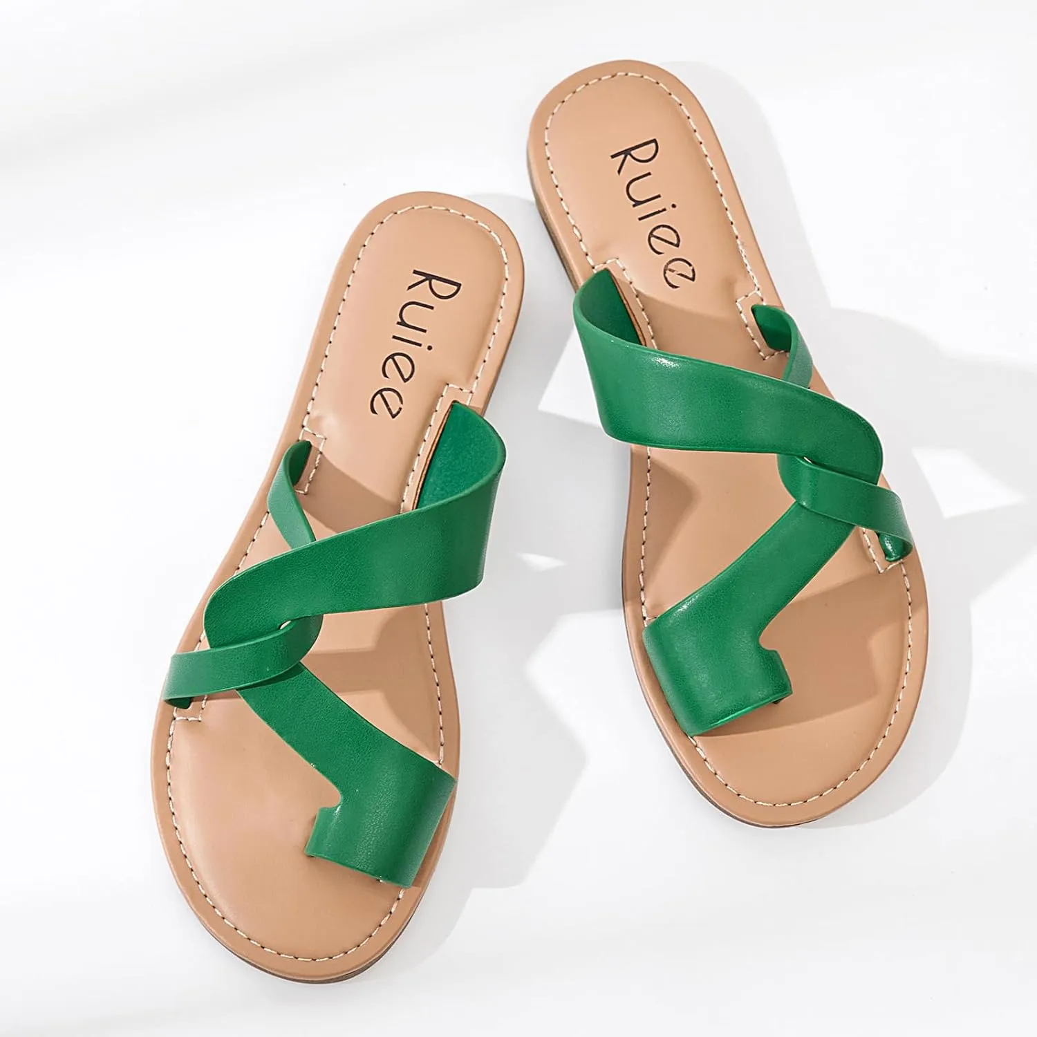 Women's Flat Slides Sandals, Summer Flip Flops Comfort Round Open Toe Slip On Strap Thong Beach Shoes for Women.