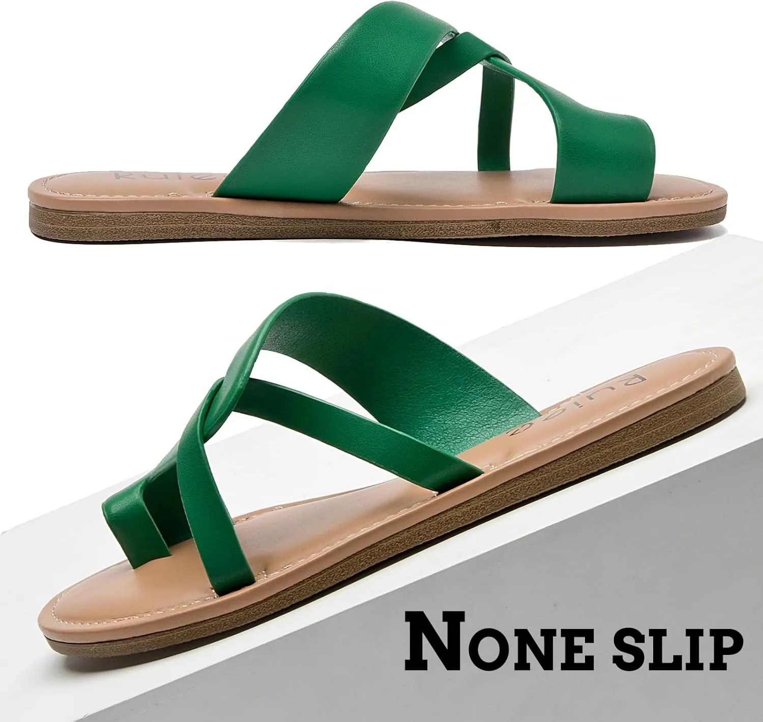 Women's Flat Slides Sandals, Summer Flip Flops Comfort Round Open Toe Slip On Strap Thong Beach Shoes for Women.