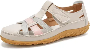 Women's Genuine Leather Soft Bottom Fisherman Sandals Comfort Lightweight Non Slip Summer Cutout Roman Sandals for Outdoor Beach Daily