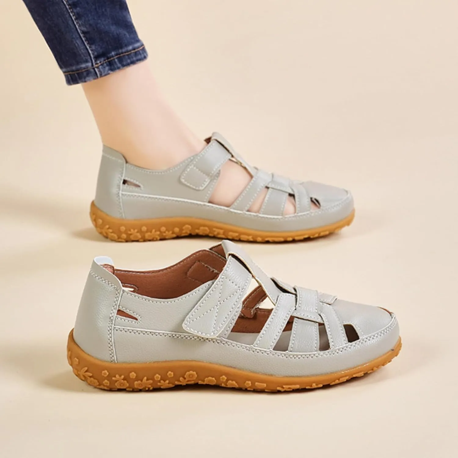 Women's Genuine Leather Soft Bottom Fisherman Sandals Comfort Lightweight Non Slip Summer Cutout Roman Sandals for Outdoor Beach Daily