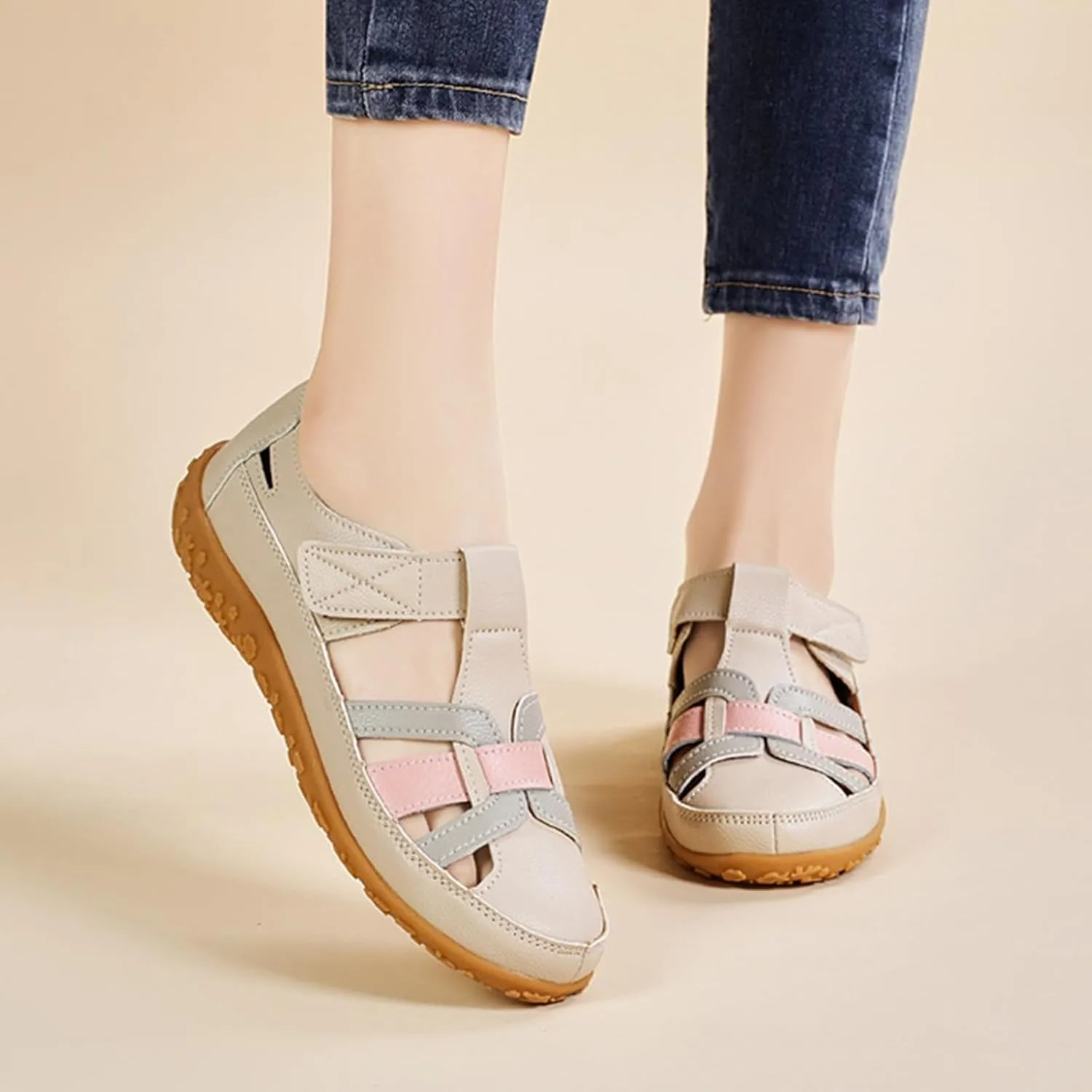 Women's Genuine Leather Soft Bottom Fisherman Sandals Comfort Lightweight Non Slip Summer Cutout Roman Sandals for Outdoor Beach Daily