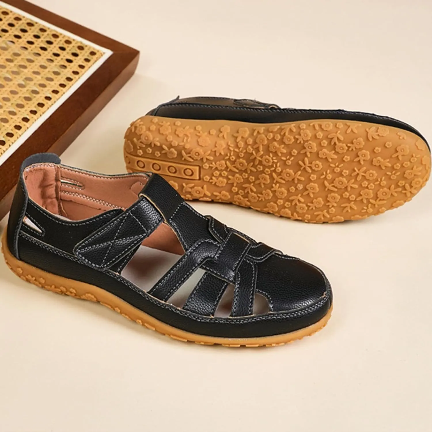 Women's Genuine Leather Soft Bottom Fisherman Sandals Comfort Lightweight Non Slip Summer Cutout Roman Sandals for Outdoor Beach Daily