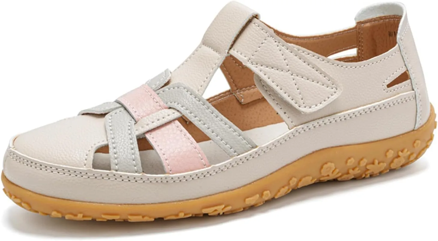 Women's Genuine Leather Soft Bottom Fisherman Sandals Comfort Lightweight Non Slip Summer Cutout Roman Sandals for Outdoor Beach Daily