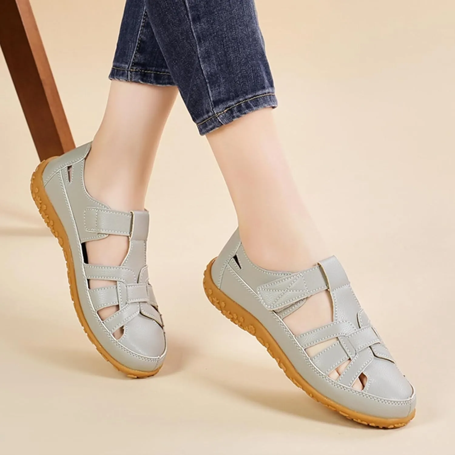 Women's Genuine Leather Soft Bottom Fisherman Sandals Comfort Lightweight Non Slip Summer Cutout Roman Sandals for Outdoor Beach Daily