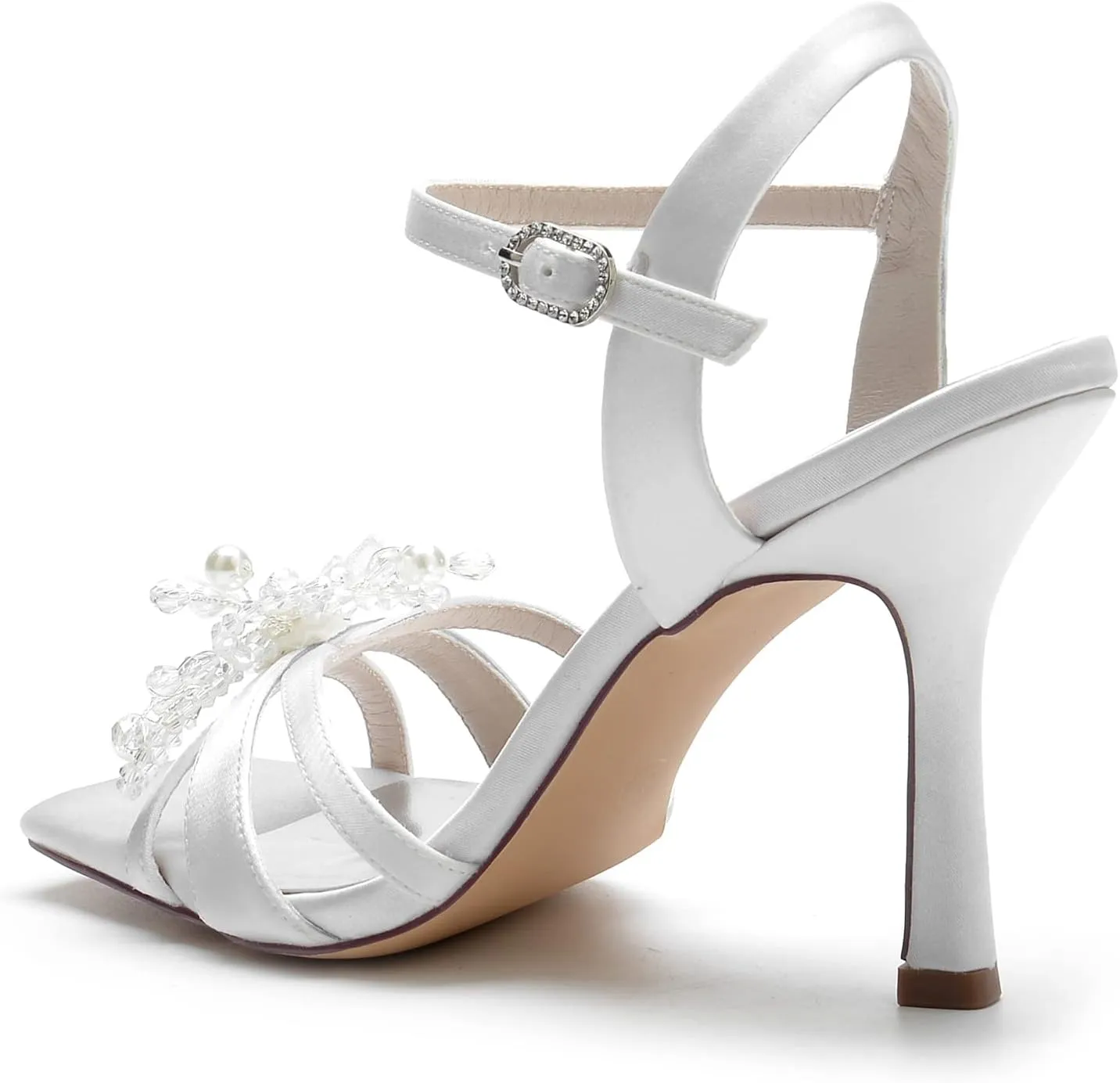 Women's Heeled Sandal Wedding Bridal Evening Party Dress Shoes Square Toe Peep Toe Satin Stiletto Heel 9.5Cm