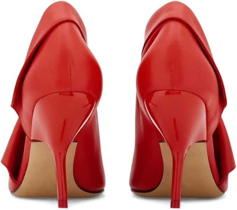 Women's Kitten Heel Pumps Fold Over Pointed Toe Stiletto Sandals Red Cut Out Dress High Heels For Wedding Party Working