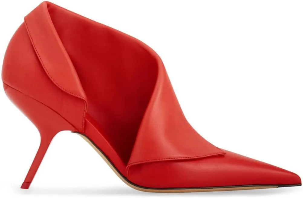 Women's Kitten Heel Pumps Fold Over Pointed Toe Stiletto Sandals Red Cut Out Dress High Heels For Wedding Party Working