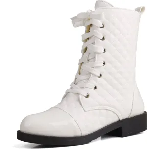 Women's Lace Up Motorcycle Riding Boots Quilted Ankle Booties Biker Military Combat Boots for Ladies