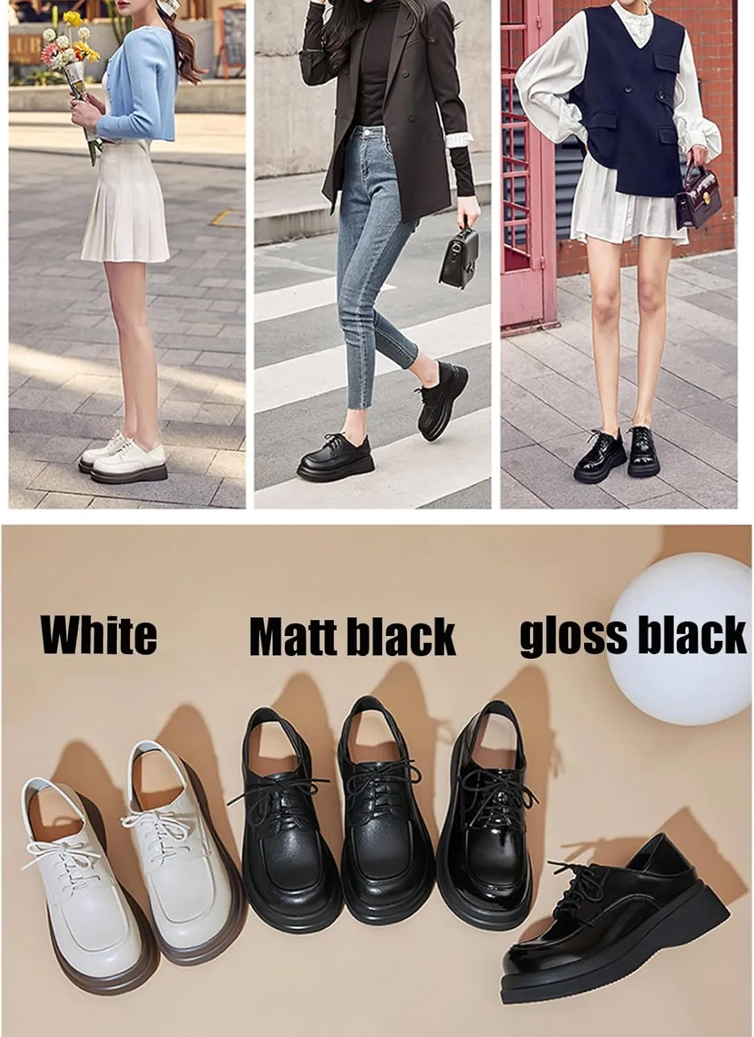 Women's Leather Chunky Platform Oxfords Fashion Wide Round Toe Platform Lace-Up Loafers Dress Shoe for Daily Outdoor Work Casual Walking Shoes