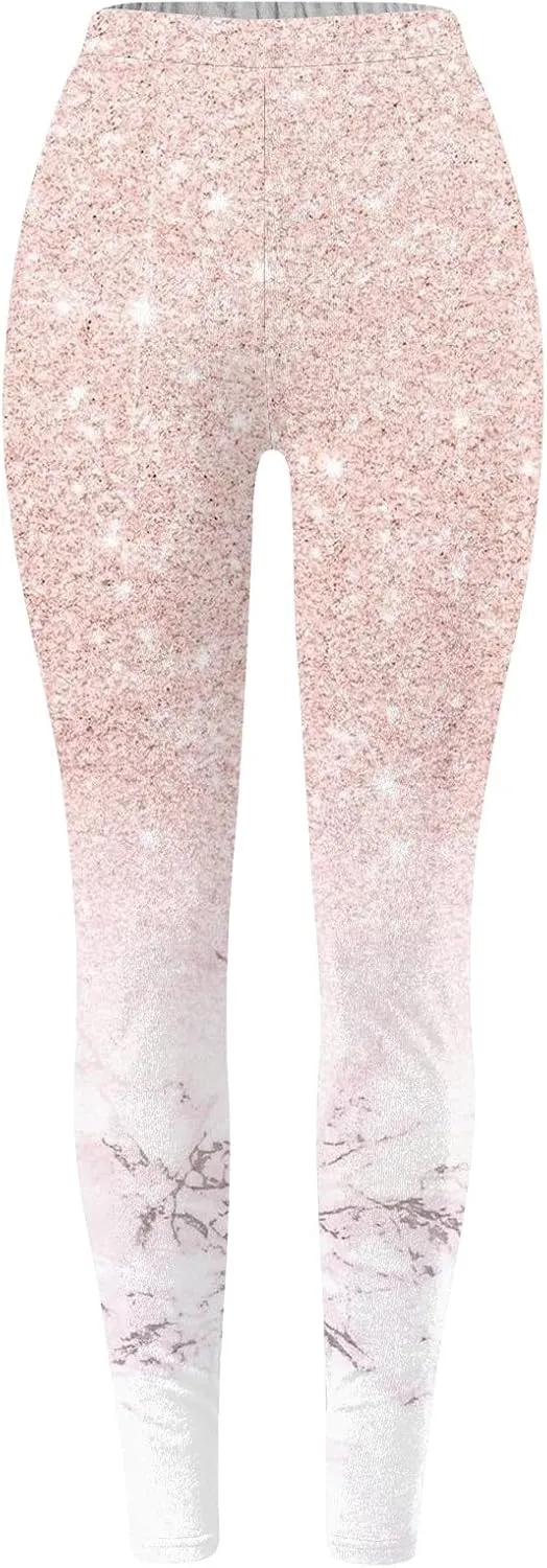 Womens Lightweight Sparkly Leggings Trendy High Waist Slim Glitter Yoga Pants Daily Sports Casual Tights Y2K Trousers