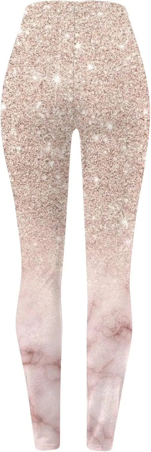 Womens Lightweight Sparkly Leggings Trendy High Waist Slim Glitter Yoga Pants Daily Sports Casual Tights Y2K Trousers