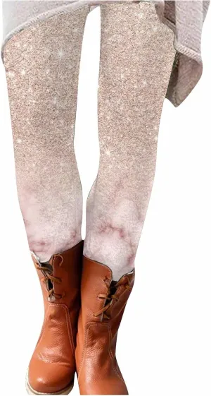 Womens Lightweight Sparkly Leggings Trendy High Waist Slim Glitter Yoga Pants Daily Sports Casual Tights Y2K Trousers