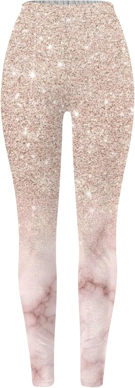 Womens Lightweight Sparkly Leggings Trendy High Waist Slim Glitter Yoga Pants Daily Sports Casual Tights Y2K Trousers