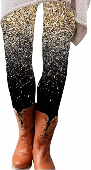 Womens Lightweight Sparkly Leggings Trendy High Waist Slim Glitter Yoga Pants Daily Sports Casual Tights Y2K Trousers