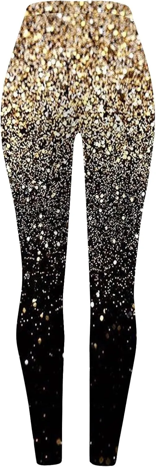 Womens Lightweight Sparkly Leggings Trendy High Waist Slim Glitter Yoga Pants Daily Sports Casual Tights Y2K Trousers
